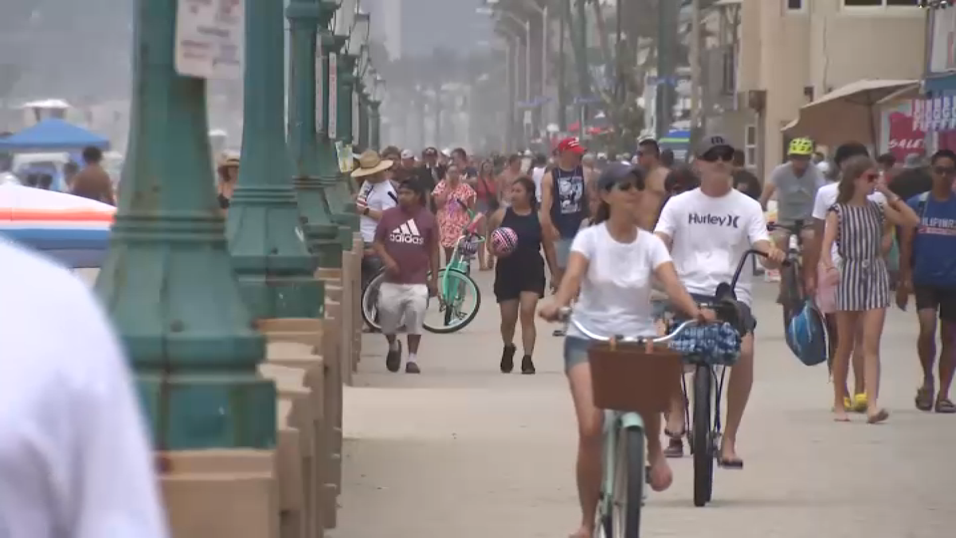 Crowds gather in Mission Beach on the Fourth of July.