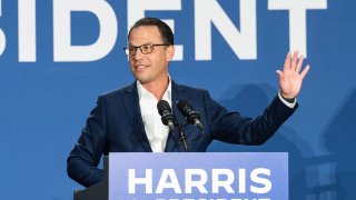 Josh Shapiro, governor of Pennsylvania, speaks during a rally in support of Kamala Harris for president, along with Gretchen Whitmer, governor of Michigan, at Wissahickon High School in Ambler, Pennsylvania, on July 29, 2024.