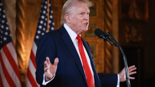 Republican presidential candidate former President Donald Trump speaks during a press conference at his Mar-a-Lago estate on August 08, 2024, in Palm Beach, Florida.