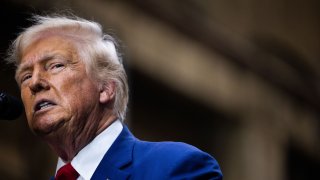 Republican Presidential nominee, former president Donald J. Trump remarks during a campaign event at Precision Custom Components on August 19, 2024 in York, Pennsylvania. 