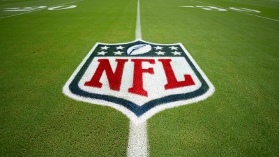 A general view of the NFL pitch logo prior to a preseason game