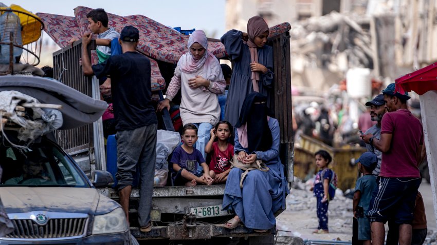 Palestinians displaced by the Israeli air and ground offensive on the Gaza Strip.