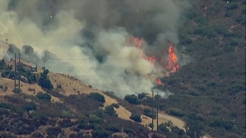 A brush fire broke out in Spring Valley on Aug. 12, 2024. (SkyRanger7)