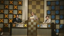 Longtime Hollywood Squares host Peter Marshall, center.