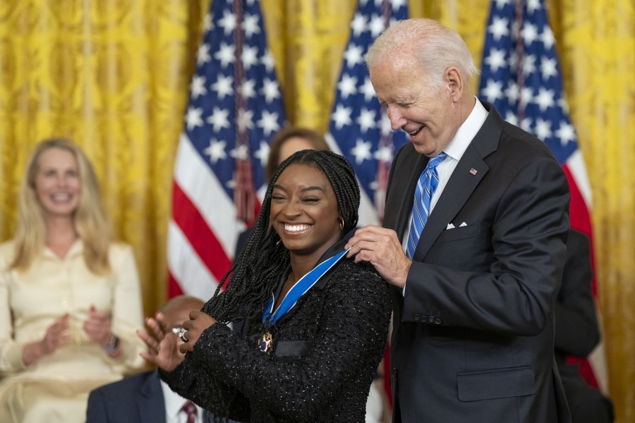 President Joe Biden presents Biles with the Medal of Freedom