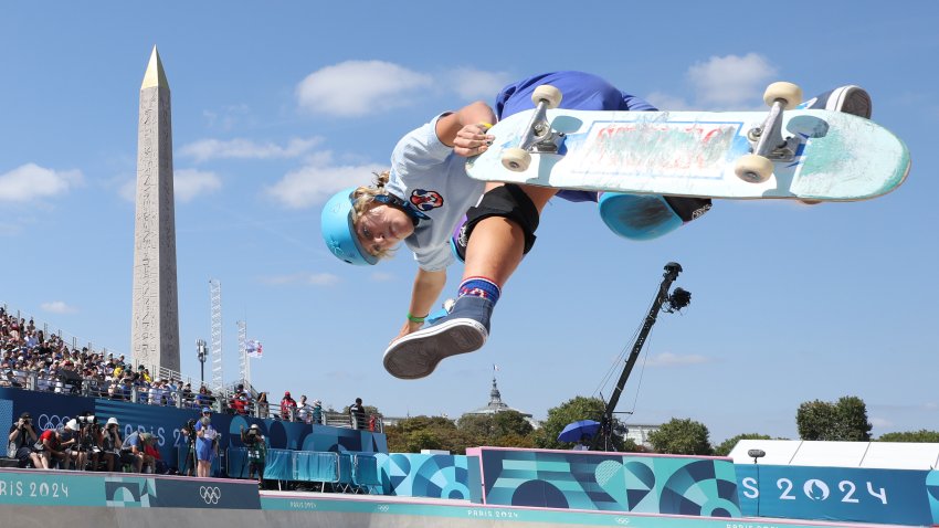 Bryce Wettstein of Team USA competes in women's park skateboard final on Aug. 8, 2024.