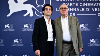 Journalist Jacob Soboroff and director Errol Morris at Venice Lido, on Aug.29, 2024.