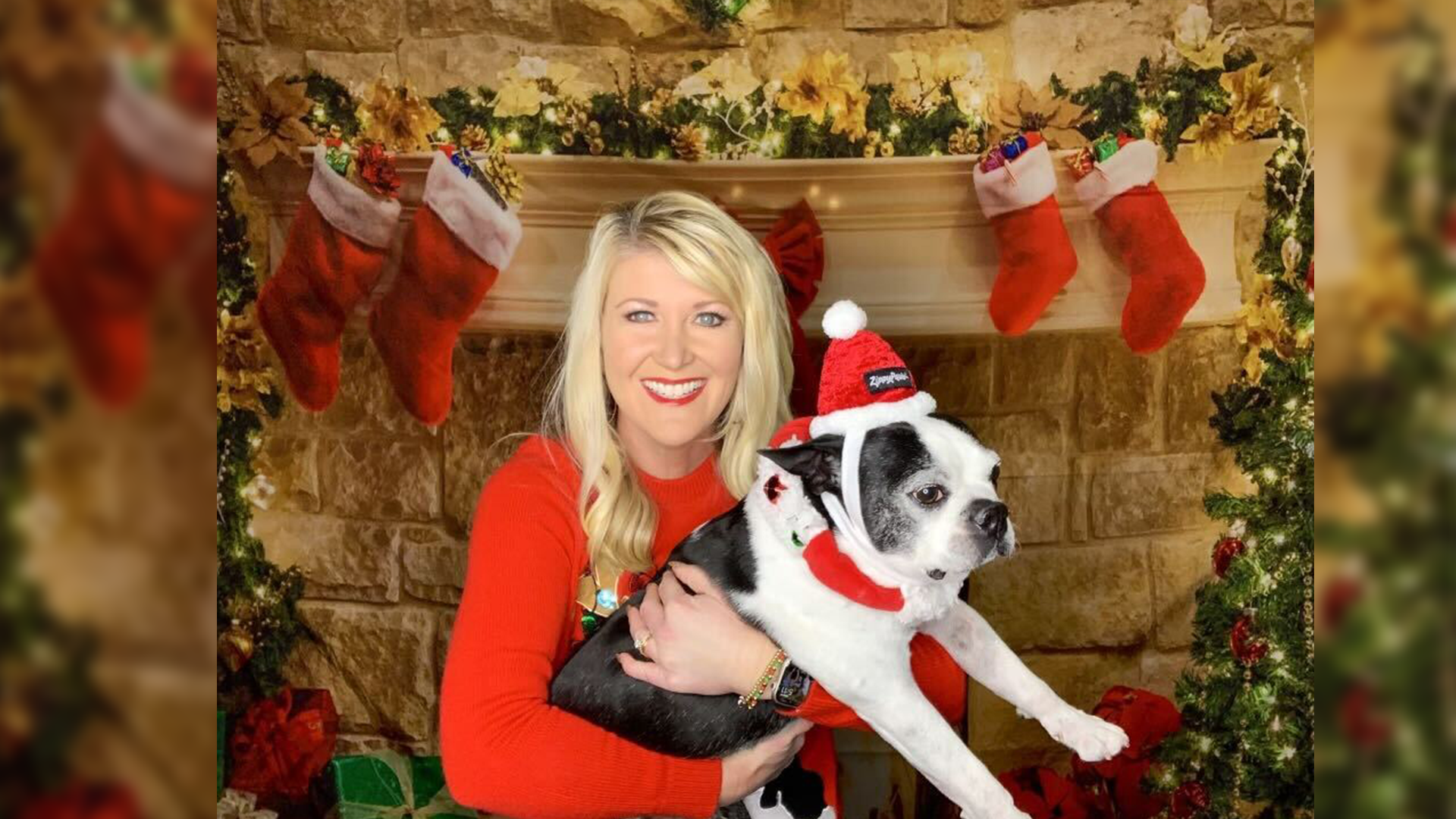 NBC 7 anchor Monica Dean and her dog Dash on Christmas in 2023,