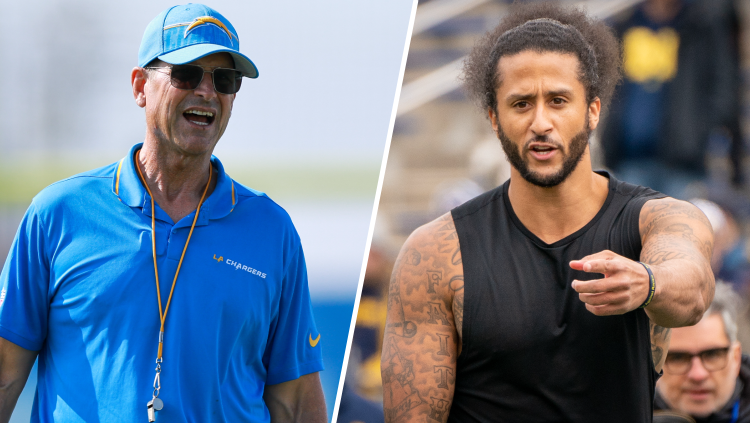Colin Kaepernick e Jim Harbaugh (Foto: NBC 7 San Diego)