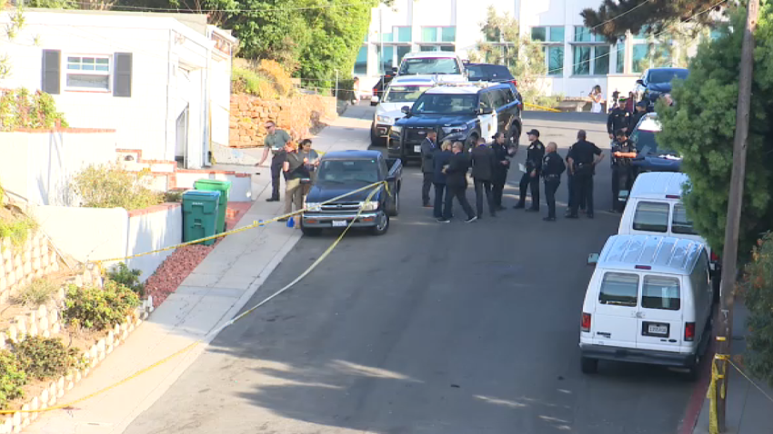 San Diego police investigate a shooting in the Point Loma neighborhood of San Diego on Aug. 21, 2024.