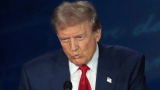 Republican presidential nominee, former U.S. President Donald Trump, debates Democratic presidential nominee, U.S. Vice President Kamala Harris, for the first time during the presidential election campaign at The National Constitution Center on September 10, 2024 in Philadelphia, Pennsylvania. 