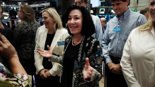 Oracle Corp. CEO Safra Catz walks on the floor of the New York Stock Exchange as Oracle rang the opening bell in celebration of its 10th anniversary of listing on the exchange in New York on July 12, 2023.