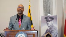 Steve Woodson offers remarks during a ceremony to posthumously award the Distinguished Service Cross to his father, U.S. Army Staff Sgt. Waverly Woodson Jr. on Capitol Hill, in Washington, Tuesday, Sept. 24, 2024.