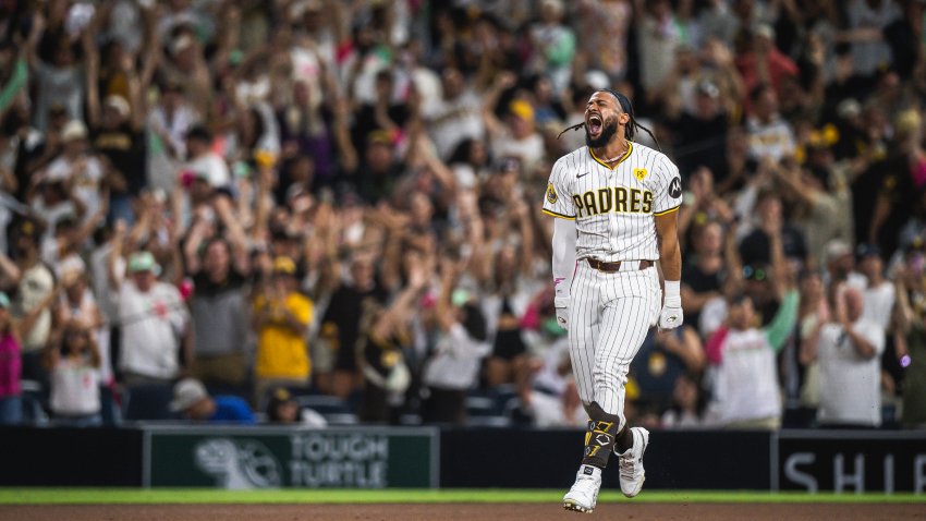 SAN DIEGO, CALIFORNIA – SEPTEMBER 4: Fernando Tatis Jr. #23 of the San Diego Padres celebrates after hitting a walk-off single against the Detroit Tigers at Petco Park on September 4, 2024, in San Diego, California. (Photo by Matt Thomas/San Diego Padres/Getty Images)