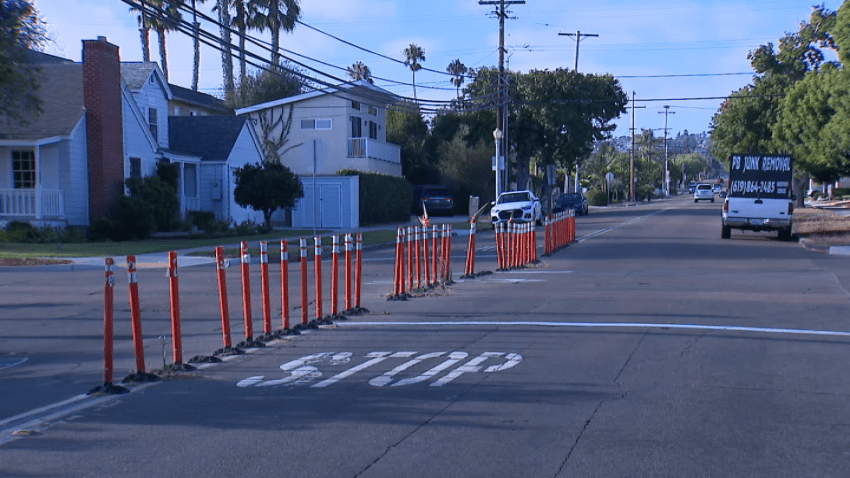 Bollards on Pacific Beach's Diamond Street on Sept. 26, 2024.