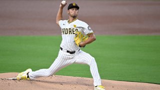 SAN DIEGO, CALIFORNIA – SEPTEMBER 04: Yu Darvish #11 of the San Diego Padres pitches against the Detroit Tigers during the first inning at Petco Park on September 04, 2024 in San Diego, California. (Photo by Orlando Ramirez/Getty Images)