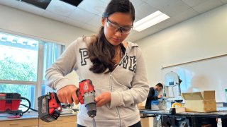 Angela Ramirez-Riojas, 18, is enrolled in Riverview High School’s construction academy.