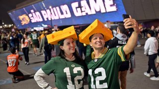 Fans arrive prior to a game between the Green Bay Packers and the Philadelphia Eagles at Arena Corinthians on September 06, 2024 in Sao Paulo, Brazil. 