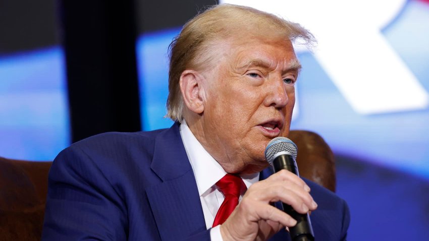 Republican presidential nominee, former U.S. President Donald Trump speaks during a roundtable with faith leaders at Christ Chapel on October 23, 2024 in Zebulon, Georgia.