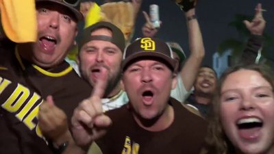 Friar Faithful celebrate after Padres beat Dodgers 6-5 for a 2-1 NLDS lead