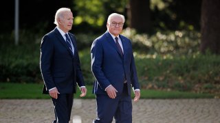 Frank-Walter Steinmeier and Joe Biden at Schloss Bellevue in Berlin on Friday.