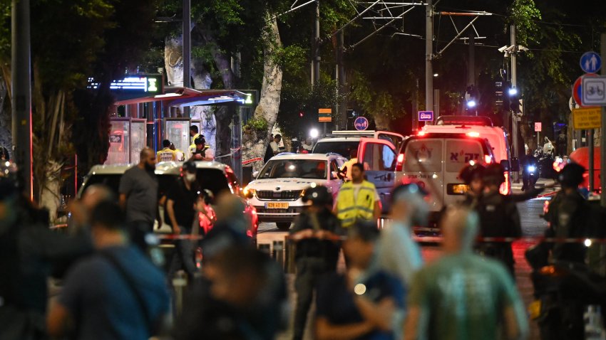 First responders and people on Tel Aviv street