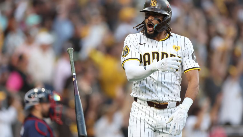 SAN DIEGO, CALIFORNIA – OCTOBER 01: Fernando Tatis Jr. #23 of the San Diego Padres celebrates after hitting a two run home run against AJ Smith-Shawver #32 of the Atlanta Braves during the first inning in Game One of the Wild Card Series at Petco Park on October 01, 2024 in San Diego, California. (Photo by Sean M. Haffey/Getty Images)