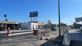 University Avenue Complete Street project along University Avenue is under construction in City Heights on Oct. 13, 2024. (NBC 7 San Diego)