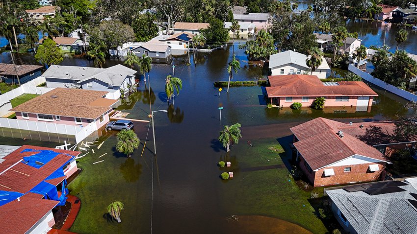 Neighborhoods are inundated in the aftermath of Hurricane Milton in Lake Maggiore, Florida, on Oct. 10, 2024.