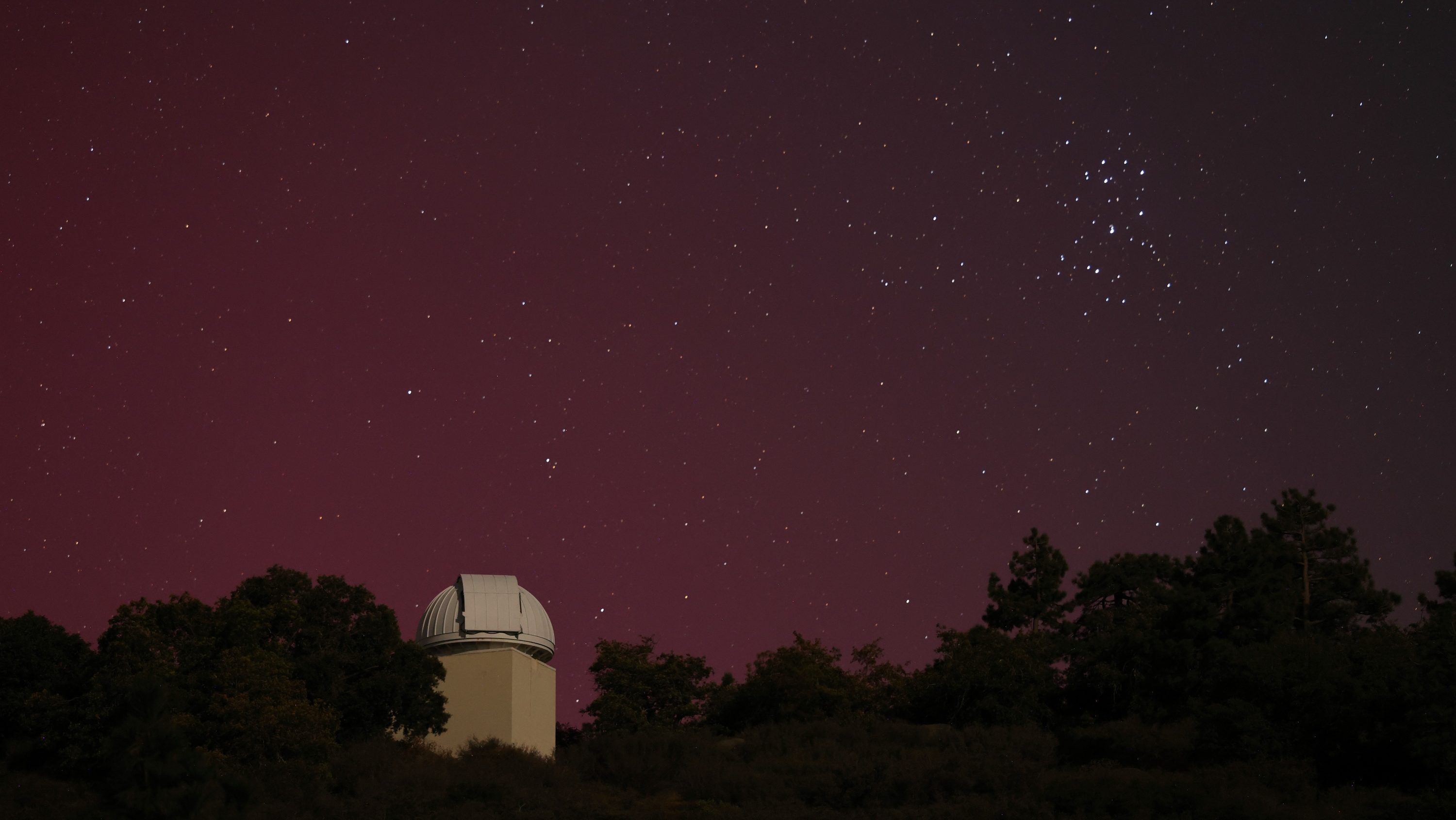 The Mount Laguna Observatory is visible in this photo from Phil Dykstra of the northern lights on Oct. 11, 2024.