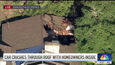 Car crashes through roof in Rancho Palos Verdes with homeowners still inside