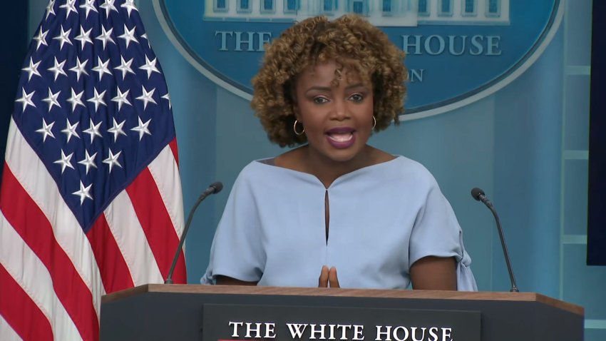 White House Press Secretary Karine Jean-Pierre speaks in briefing room