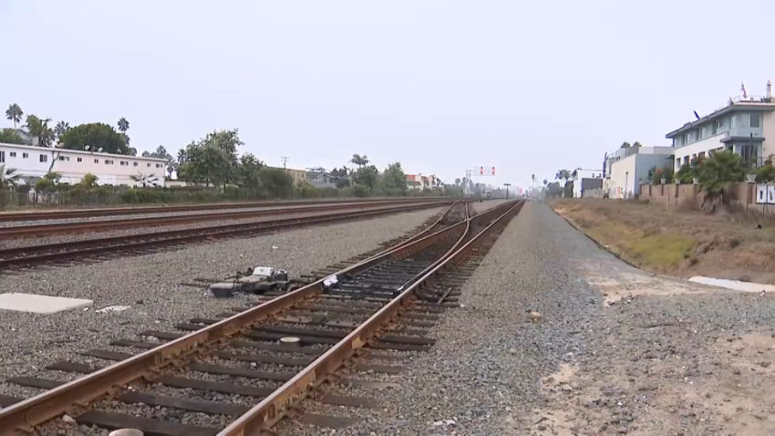 The railroad tracks in Oceanside near where at least one homeless person was attacked.