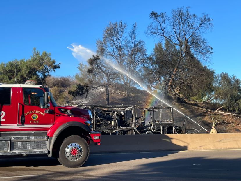 RV fire spreads to brush in Poway, causes evacuations, road closure ...