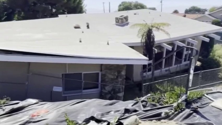 A home damaged by shifting land in Rancho Palos Verdes.