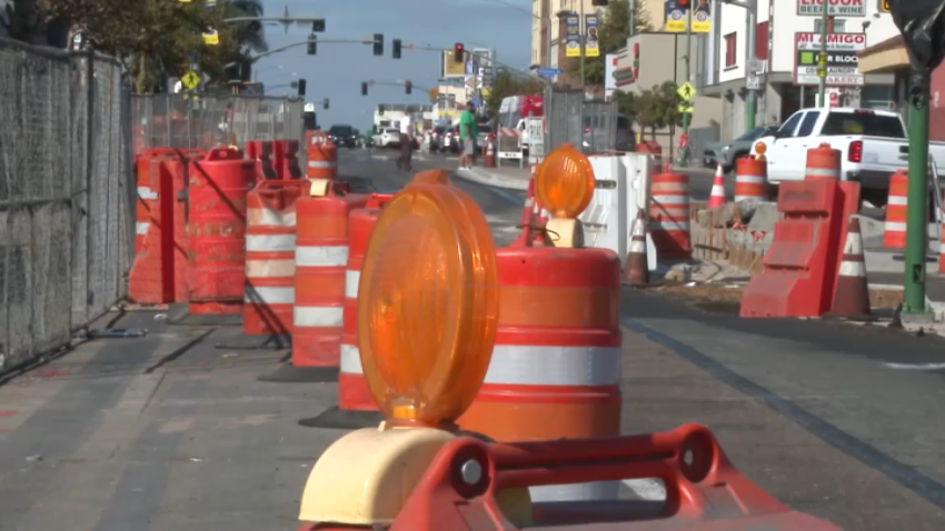 Road work on University Avenue in the City Heights area.