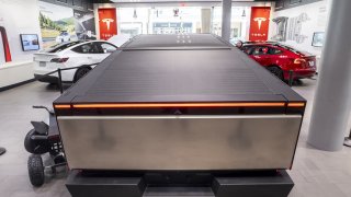 A Tesla Cybertruck at a Tesla store in San Jose, California, US, on Tuesday, Nov. 28, 2023. 