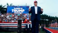 Former President Donald Trump arrives for his campaign rally at the Trump National Doral Golf Club in Doral, Florida, on July 9, 2024.