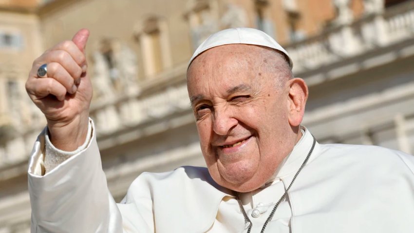 Pope Francis waves to pilgrims and faithful as he arrives in St. Peter’s Square for his weekly audience on March 20, 2024 in Vatican City, Vatican.