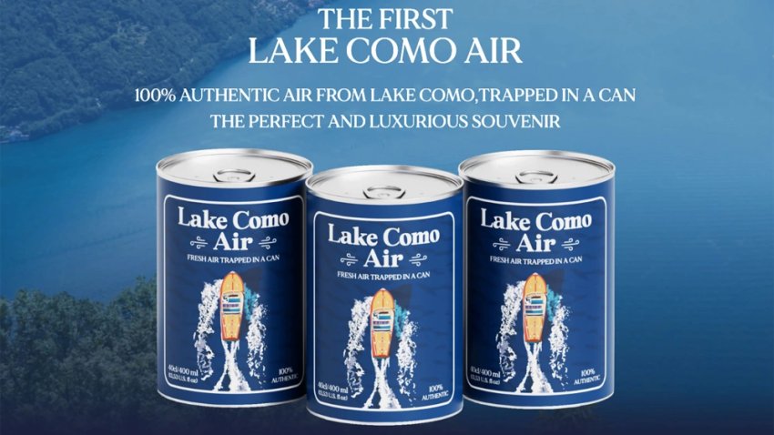 Cans of fresh air from Lake Cuomo in Italy for sale.