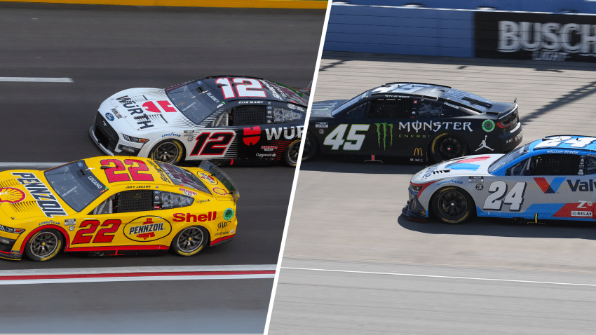 Split image of Logano, Blaney, Reddick and Byron