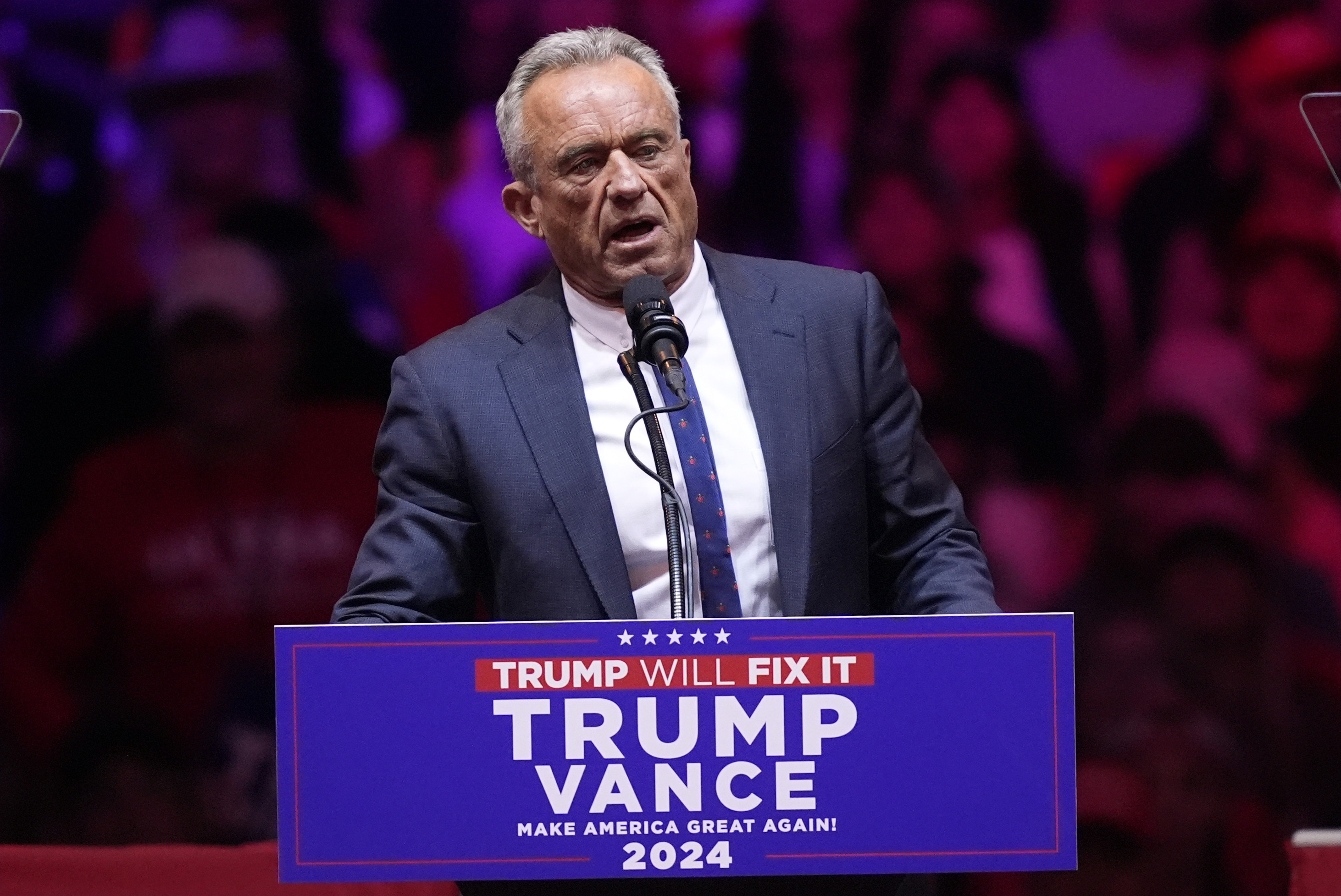 Robert Kennedy Jr., speaks before Republican presidential nominee former President Donald Trump at a campaign rally at Madison Square Garden, Sunday, Oct. 27, 2024, in New York.
