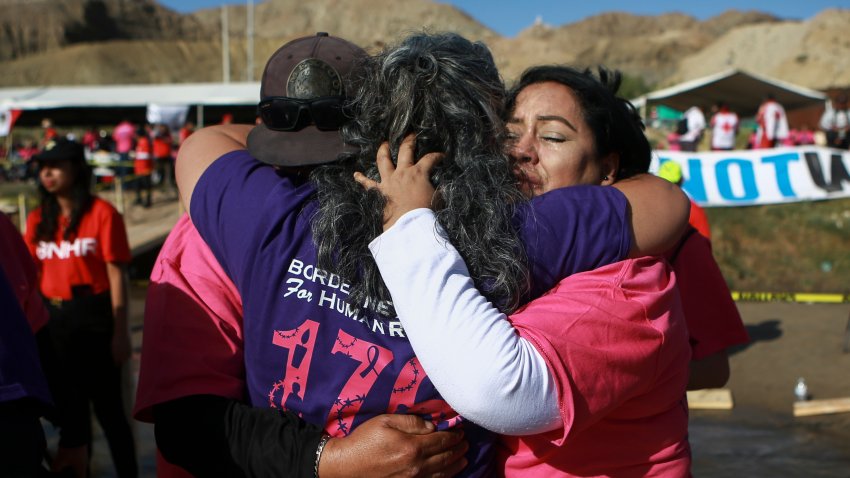 People living in Mexico meet with relatives living in the U.S., during the annual “Hugs not Walls” event on a stretch of the Rio Grande, in Ciudad Juarez, Mexico, Saturday, Nov. 2, 2024.