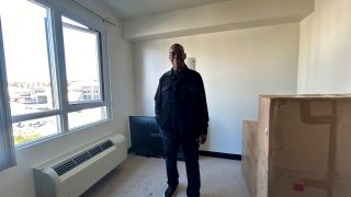 Robert Griffin, who is disabled, moves into his new studio apartment in San Diego's East Village neighborhood on Nov. 23, 2024 after getting help to avoid eviction. (NBC 7 San Diego)