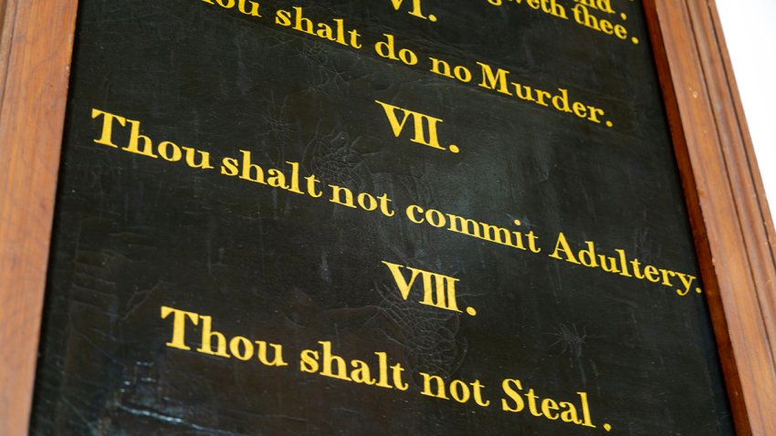 Ten Commandments inside church of Saint James, Dunwich, Suffolk, England, UK.