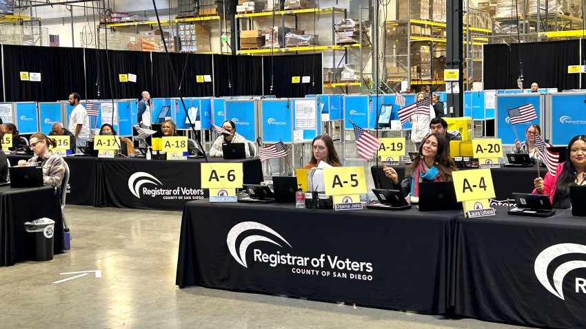 Election workers wait to register voters casting their ballots in person, Sunday. The Registrar’s headquarters serves as a Super Vote Center.