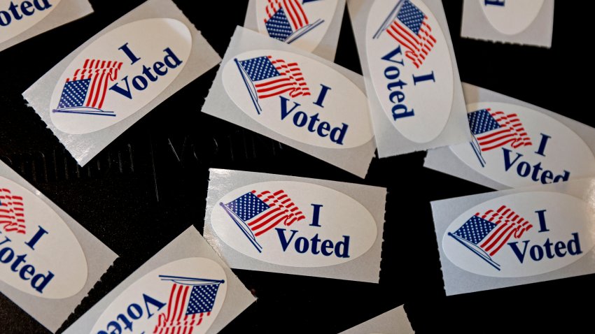 Boston, MA – November 5: I Voted stickers are available for voters at the Richard J. Murphy School. (Photo by Pat Greenhouse/The Boston Globe via Getty Images)