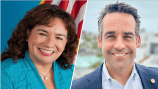 Oceanside's incumbent mayor Esther Sanchez (L) and challenger and colleague Deputy Mayor Ryan Keim (R).