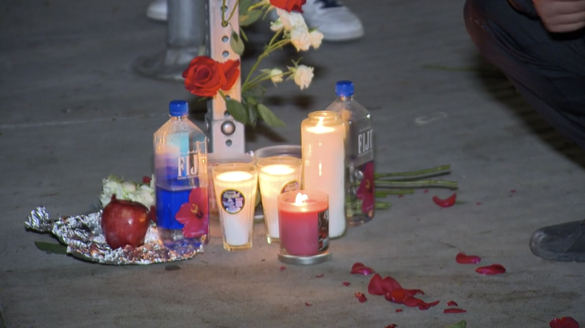 A sidewalk shrine is starting to be built for Jose Medina and Rachael Martinez in downtown on Nov. 14, 2024.