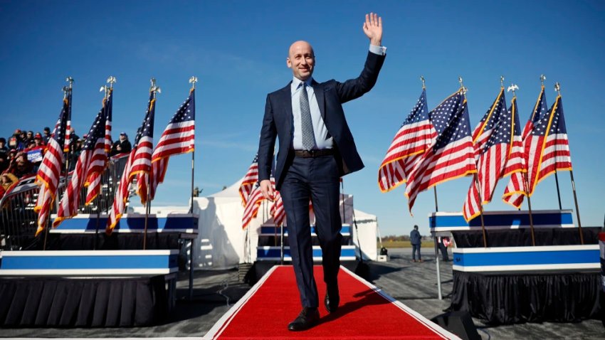 Stephen Miller arrives for a campaign rally for Donald Trump at Lancaster Airport on Nov. 3 in Lititz, Pa.